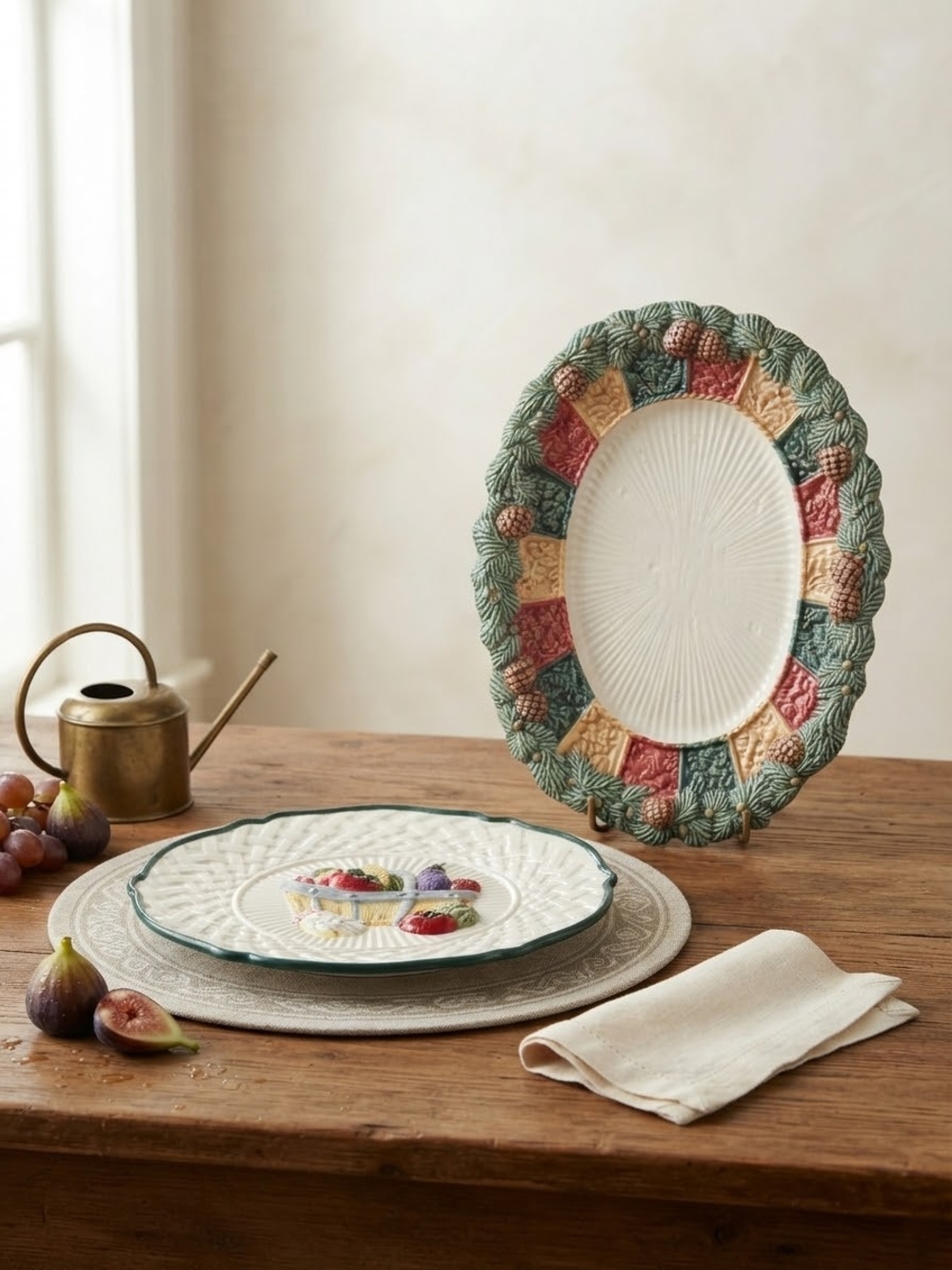 Vintage 1995 Fitz and Floyd Omnibus Decorative Plates Set | Holiday Pinecone Pla